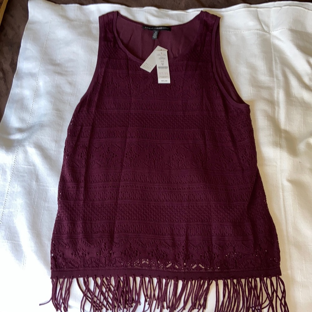 WHBM Cabernet Fringe Tank Lightweight Sweater